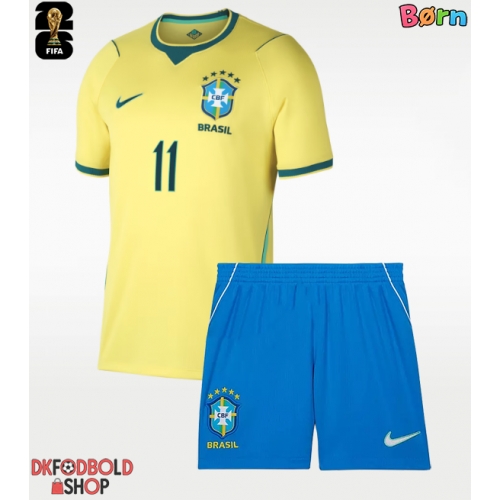 Brasilien Raphinha Belloli #11 Hjemmebanesæt Børn VM 2026 Kort ærmer (+ korte bukser)